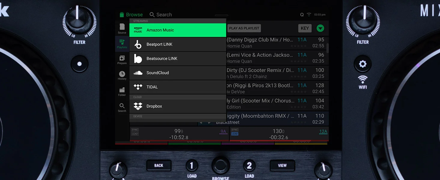 Controlador DJ Numark Mixstream Pro + vista detalle de la pantalla